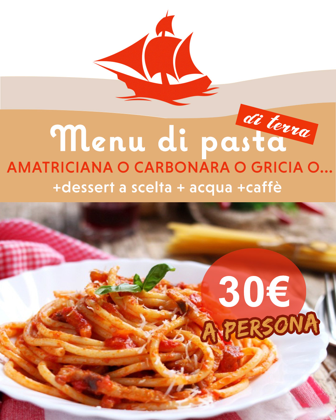 Menu di Pasta (di terra) Ristorante la Caravella Roma